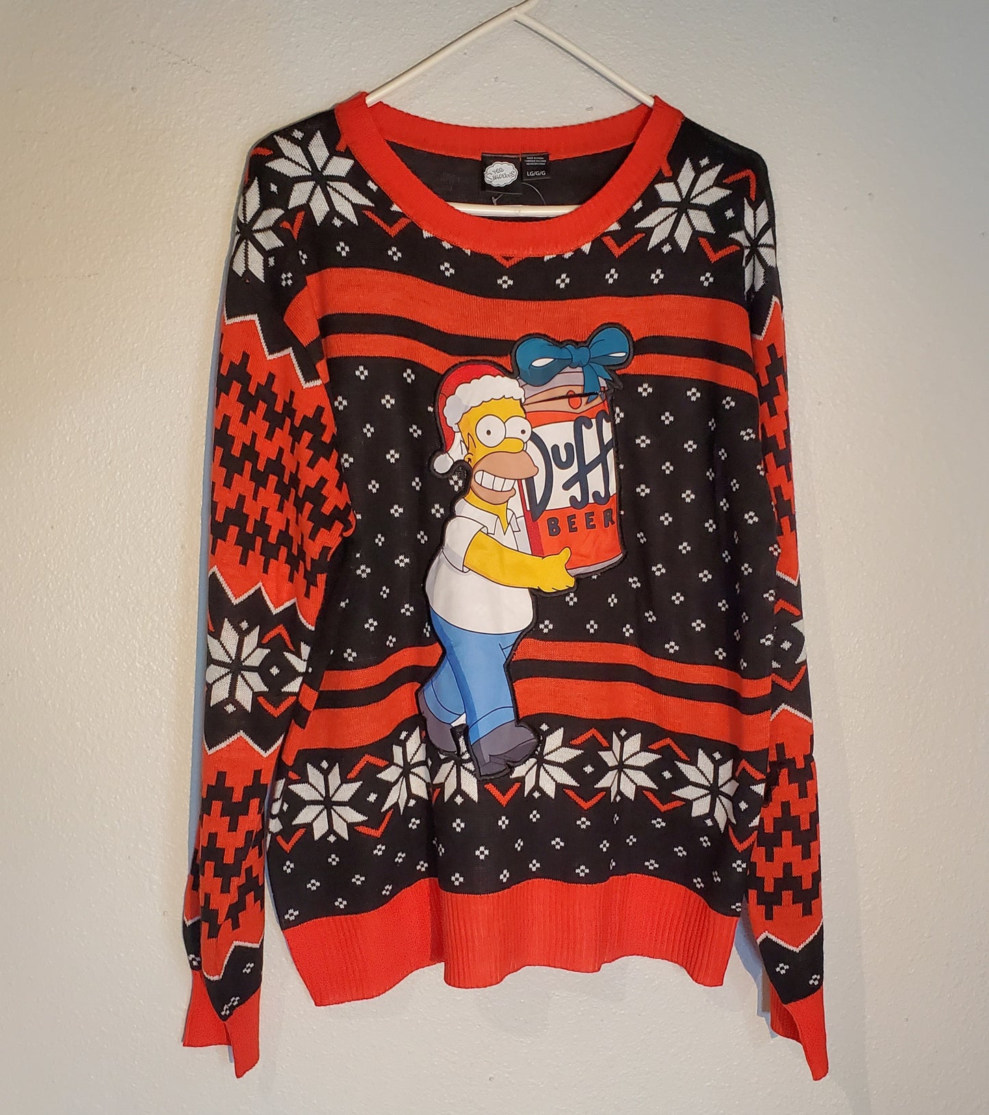 Homer Simpson Holiday Ugly Sweater Duff Size Large (slight imperfection) read discription