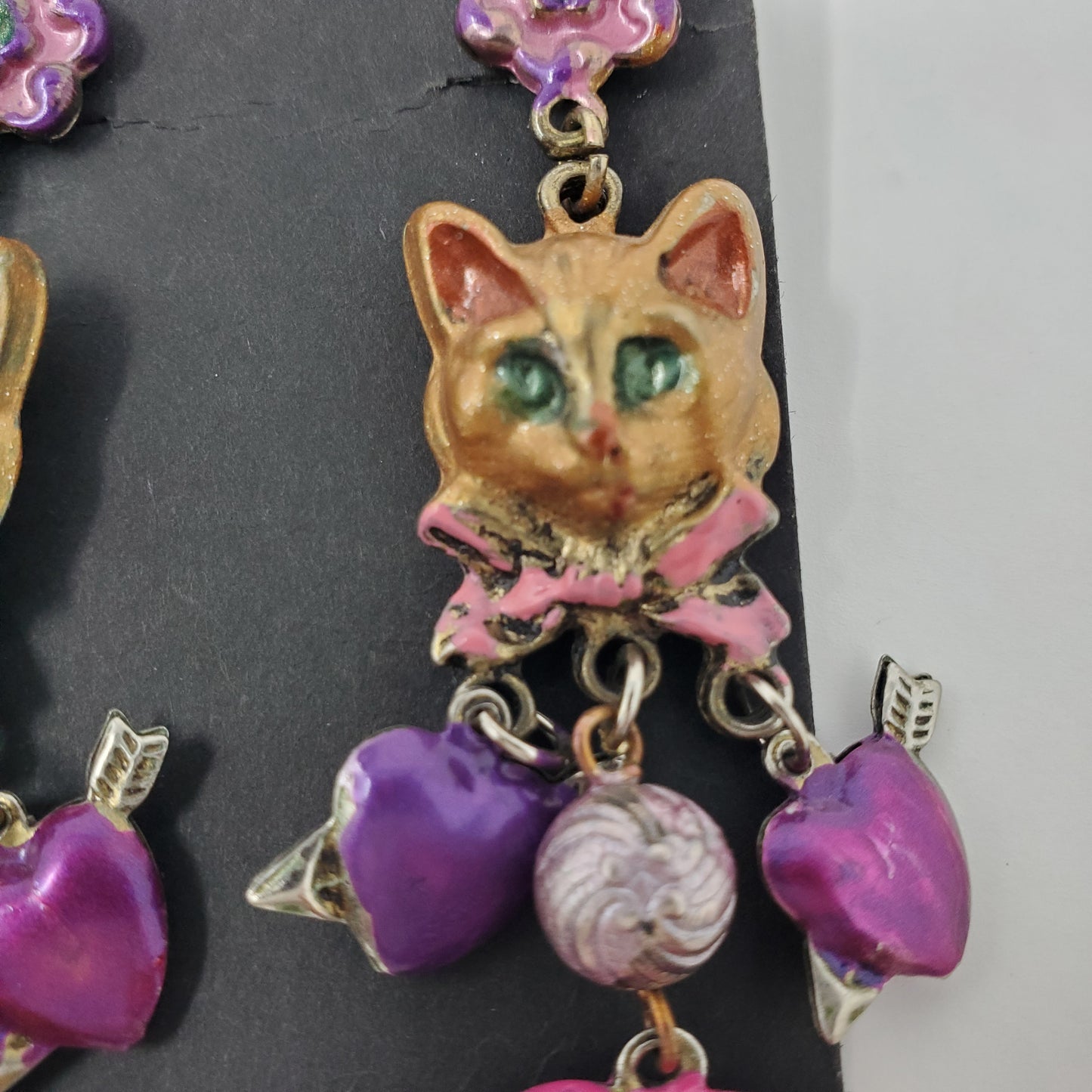 Hand painted Vintage metal Cat earrings