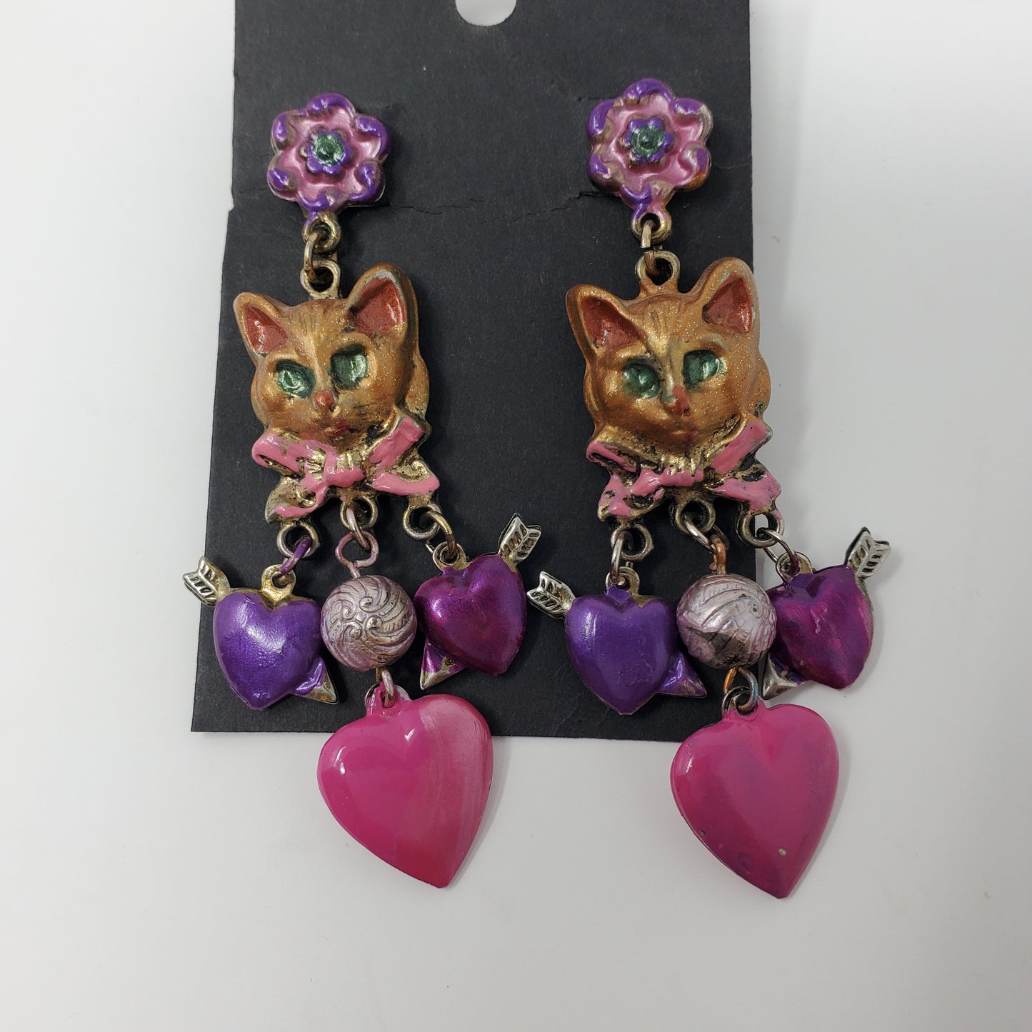 Hand painted Vintage metal Cat earrings