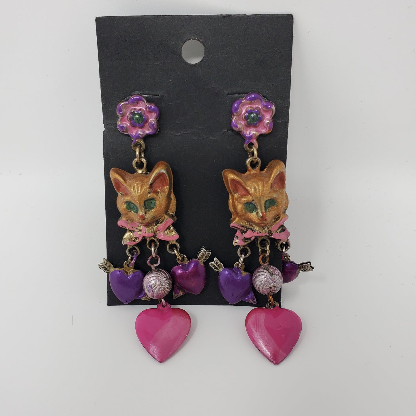 Hand painted Vintage metal Cat earrings