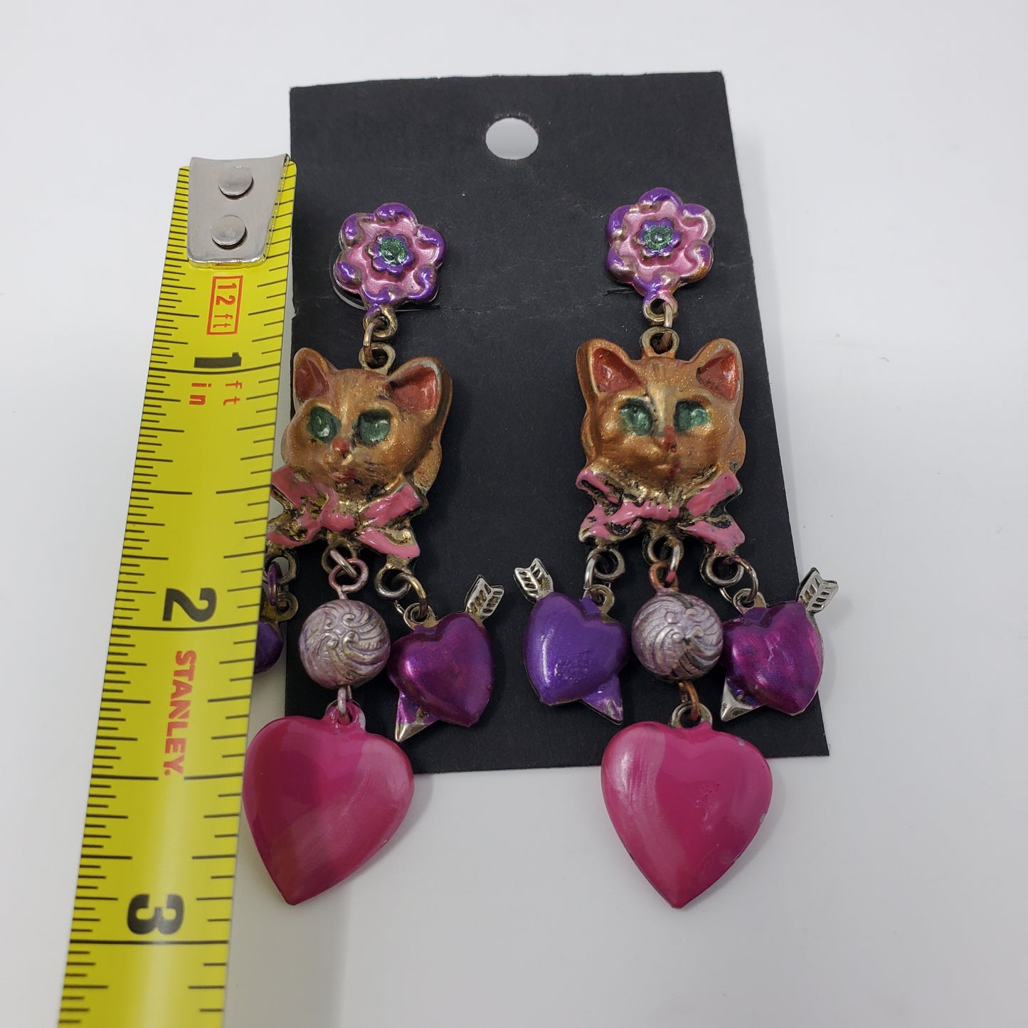 Hand painted Vintage metal Cat earrings