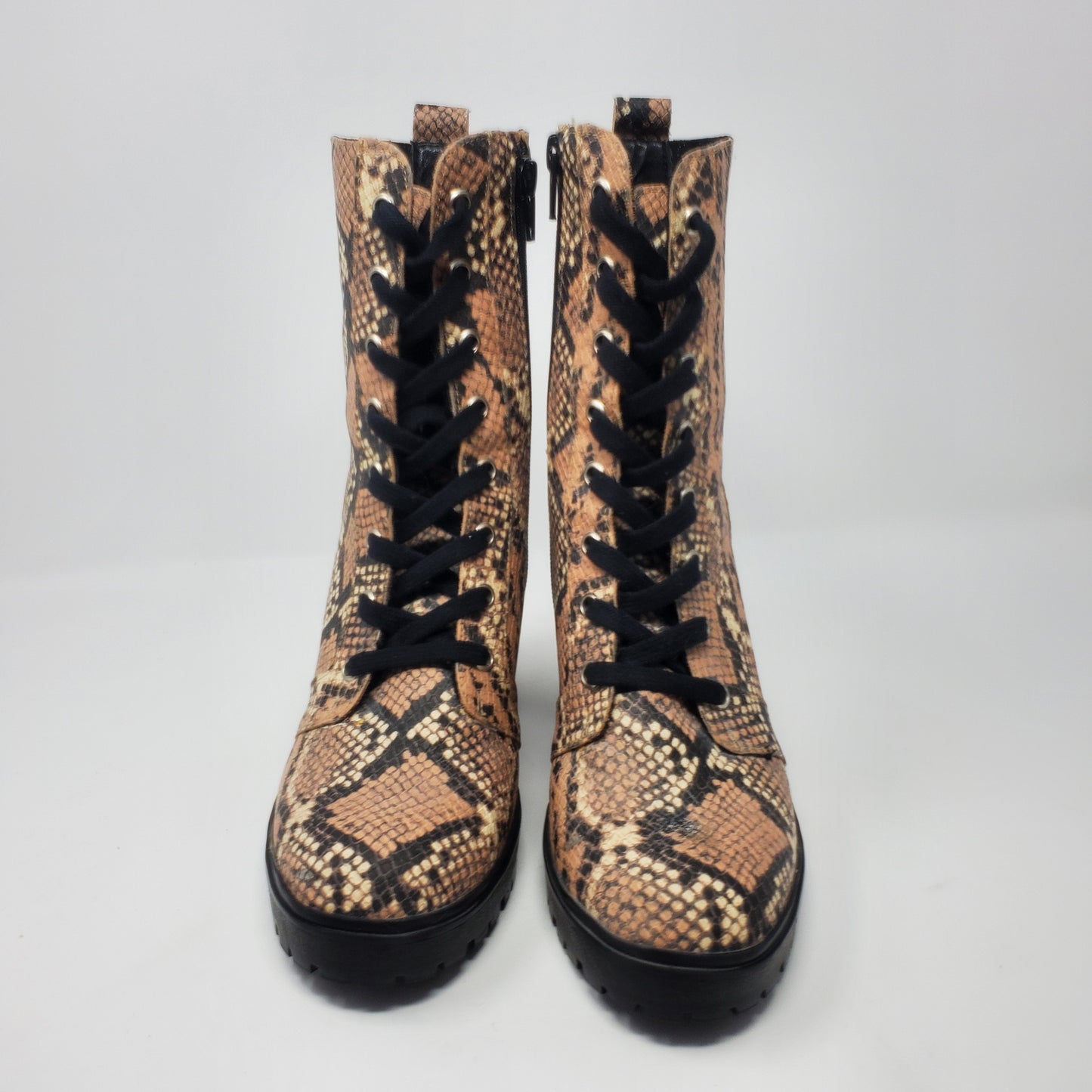 Steve Madden Womens Snake Print Block High heel Lace up Combat boots Size 10M