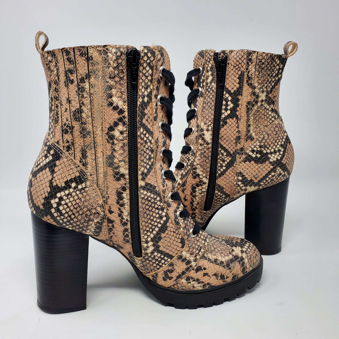 Steve Madden Womens Snake Print Block High heel Lace up Combat boots Size 10M