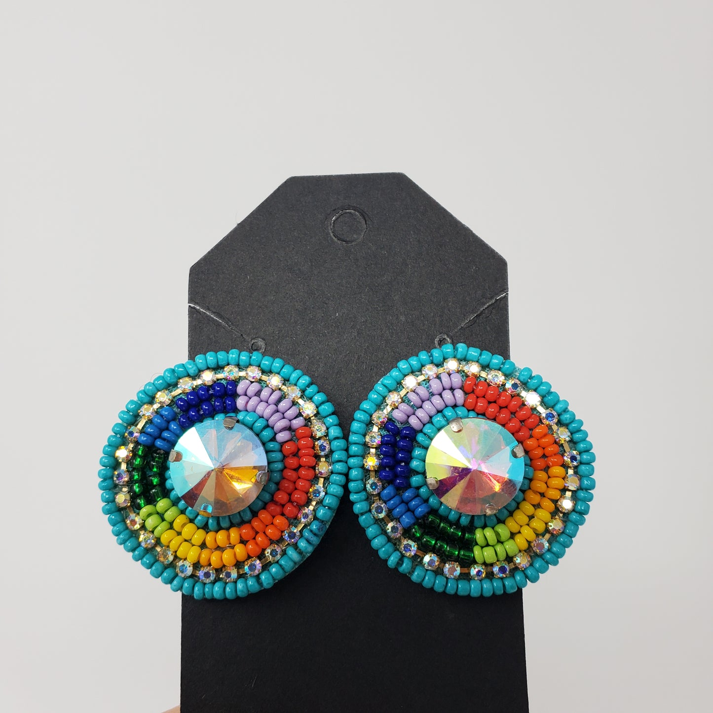 Rainbow Beaded Earrings with Rhinestones