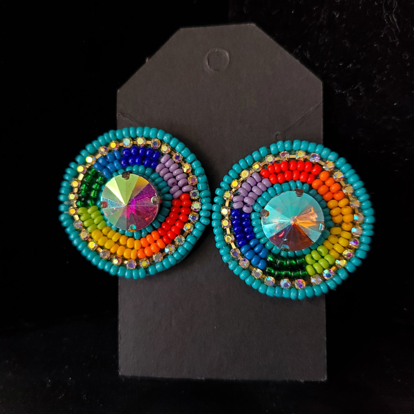 Rainbow Beaded Earrings with Rhinestones