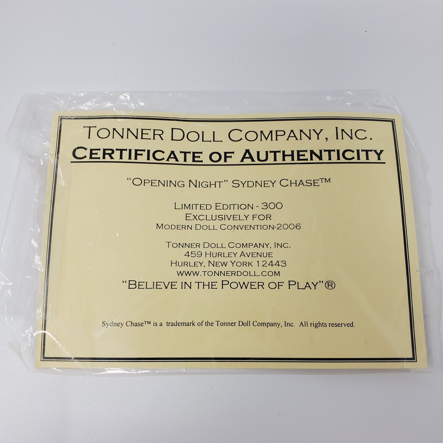 Tonner Doll "Opening Night" Sydney Chase Limited Edition-300