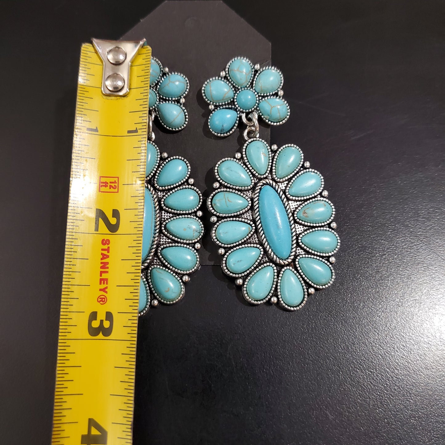 Faux turquoise earrings Squash Blossom style