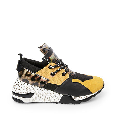 Steve Madden Women Cliff Wedge Yellow Suede w/ Leopard Print Sneaker Womens Size 10