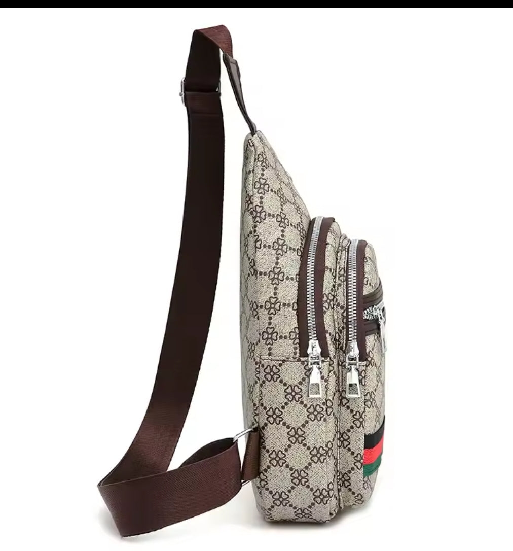 Men/Women's Crossbody multifunction messenger bag Light Beige w/ Brown Strap