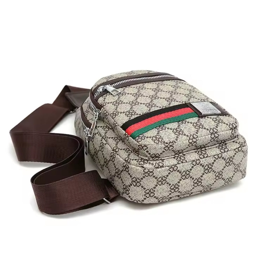 Men/Women's Crossbody multifunction messenger bag Light Beige w/ Brown Strap