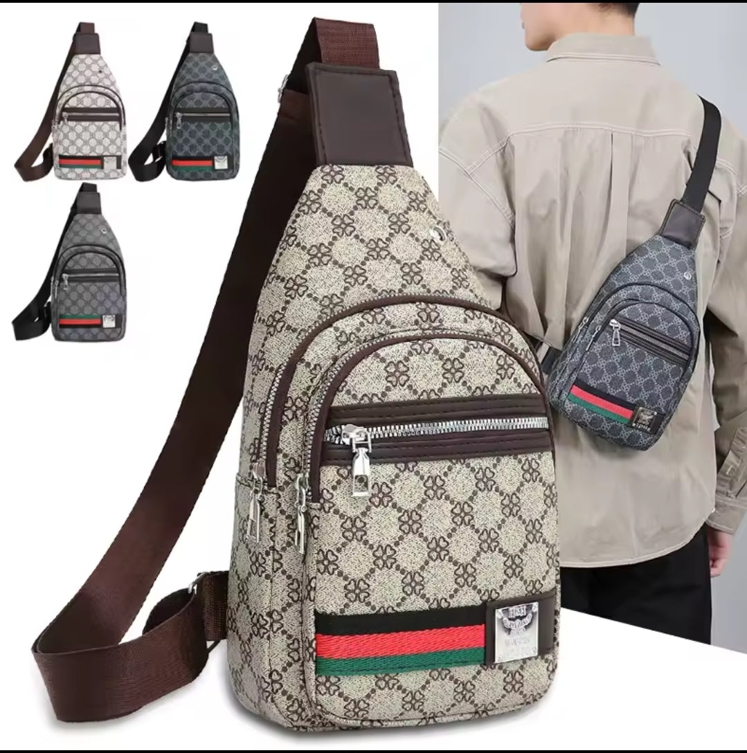 Men/Women's Crossbody multifunction messenger bag Light Beige w/ Brown Strap