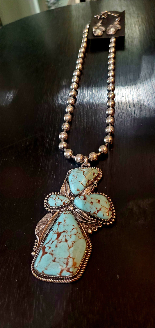Burnished Steel Necklace with Compressed turqoise