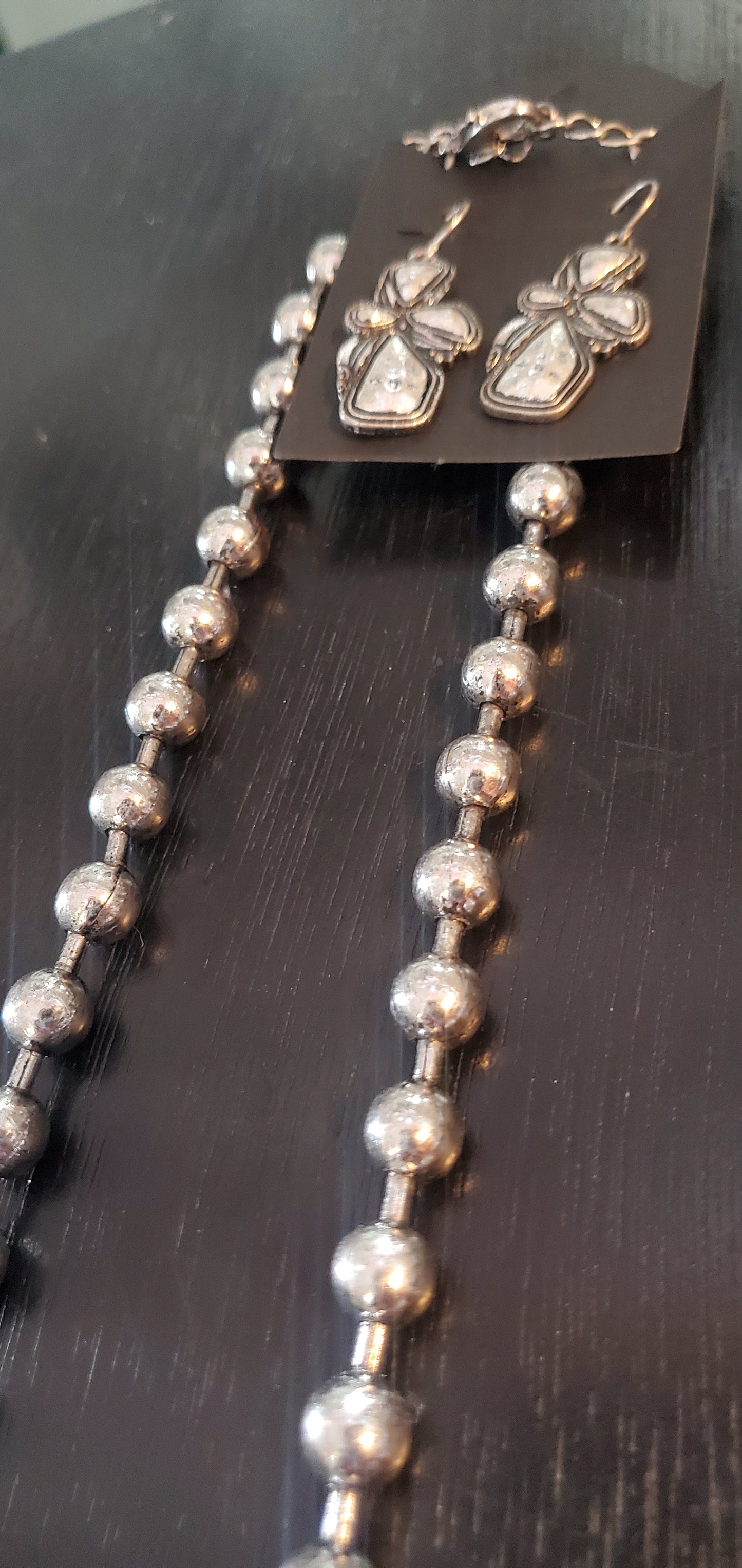 Burnished Steel Necklace with Compressed turqoise