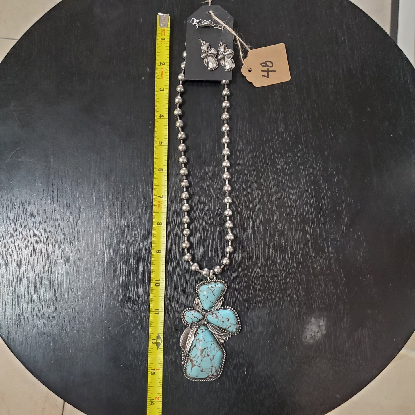 Burnished Steel Necklace with Compressed turqoise