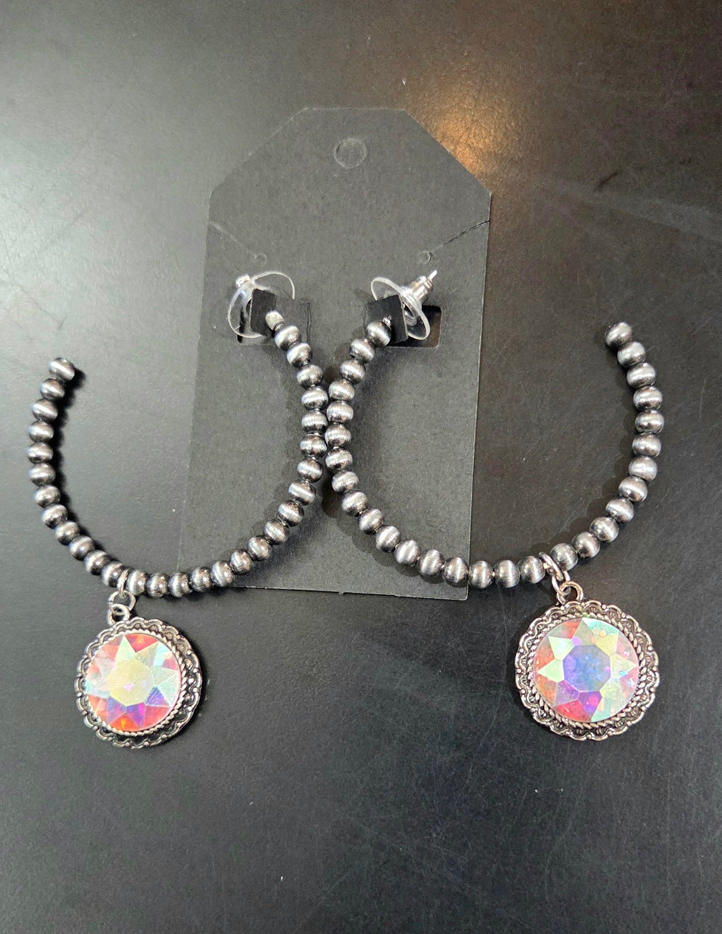 Hoop Earring with Incandescent Glass Crystal Pendant