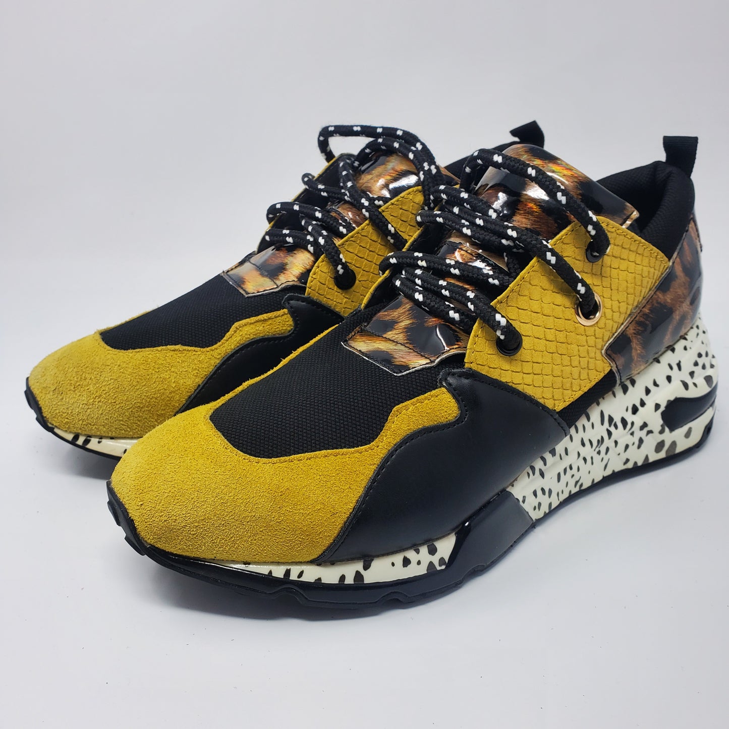 Steve Madden Women Cliff Wedge Yellow Suede w/ Leopard Print Sneaker Womens Size 10