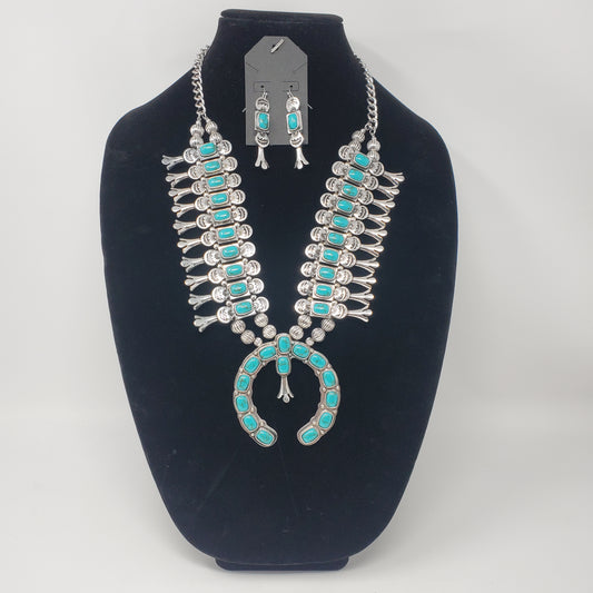 Burnished Steel Squash Blossom with matching earrings