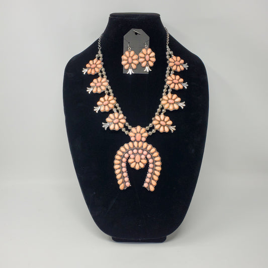 Squash Blossom Resin Stone Flesh/Peach/Pastel Tone w/ matching earrings