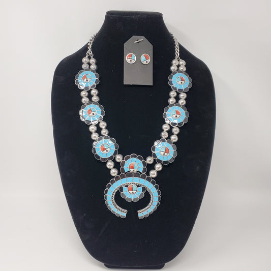 Southwestern  Tribal Inspired Squash Blossom (Zuni Inspired Design) w/matching earrings
