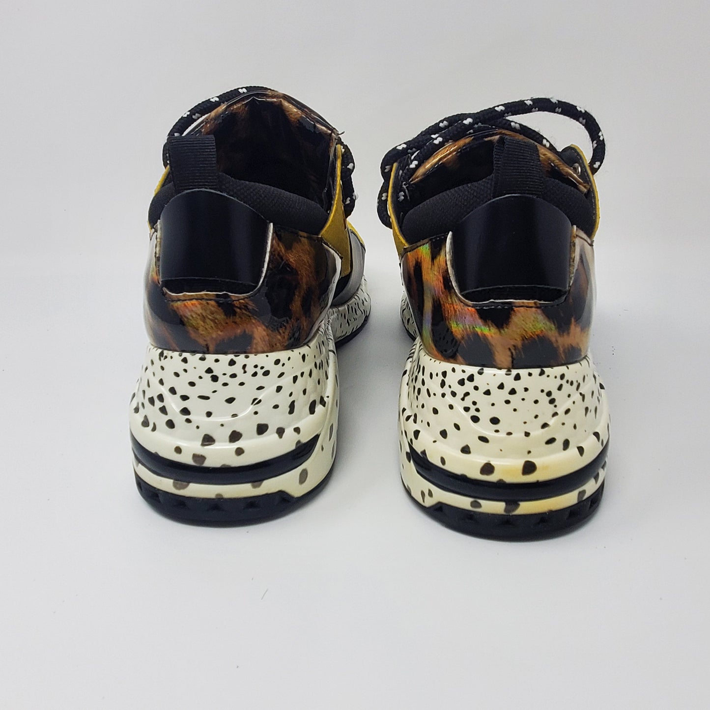 Steve Madden Women Cliff Wedge Yellow Suede w/ Leopard Print Sneaker Womens Size 10
