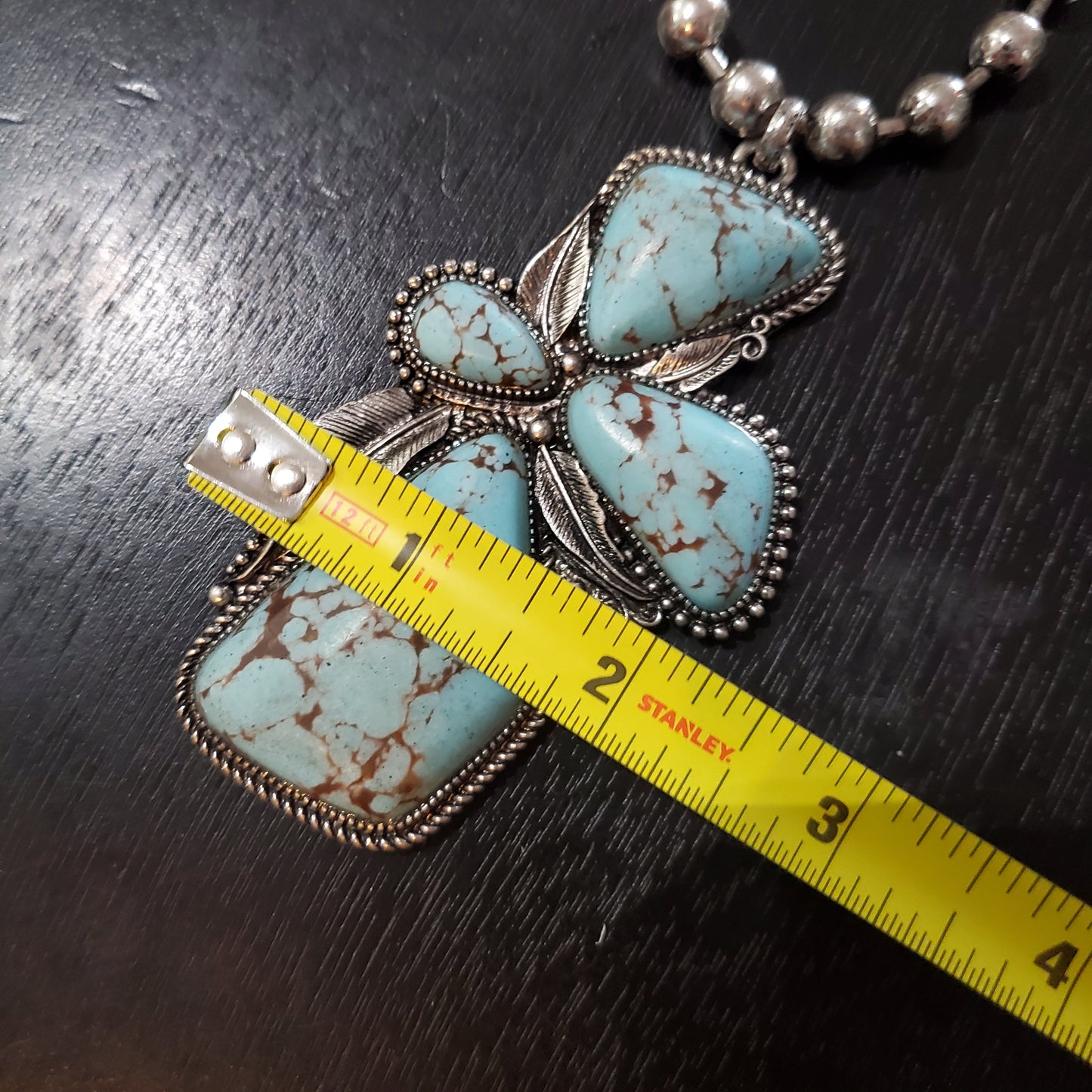 Burnished Steel Necklace with Compressed turqoise