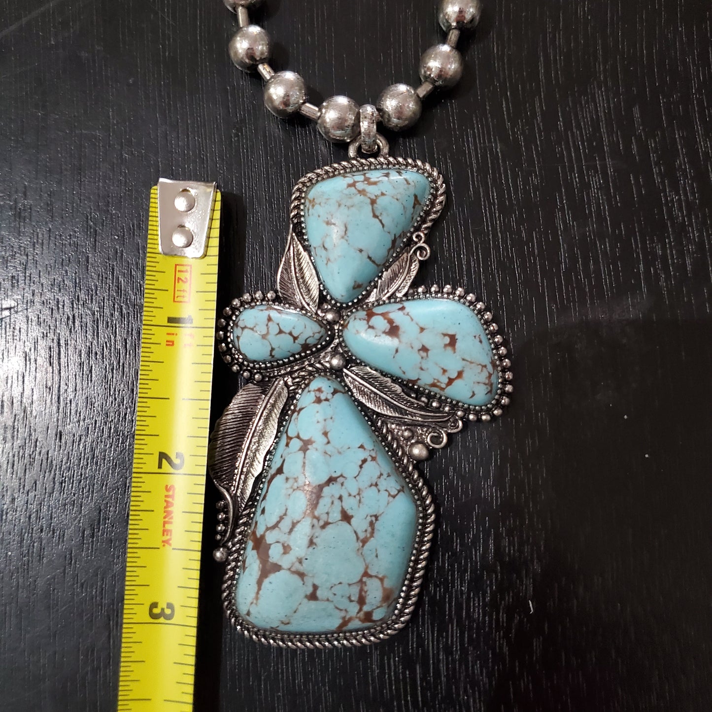 Burnished Steel Necklace with Compressed turqoise