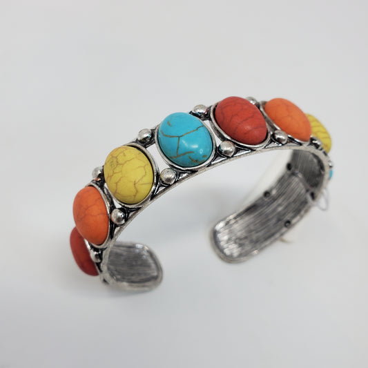 Pastel Colored Resin Material Stone- Alloy Steel Material-Bracelet