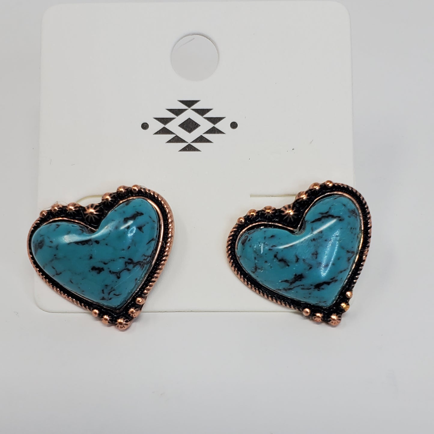 Faux Turquoise Stone Heart Earrings