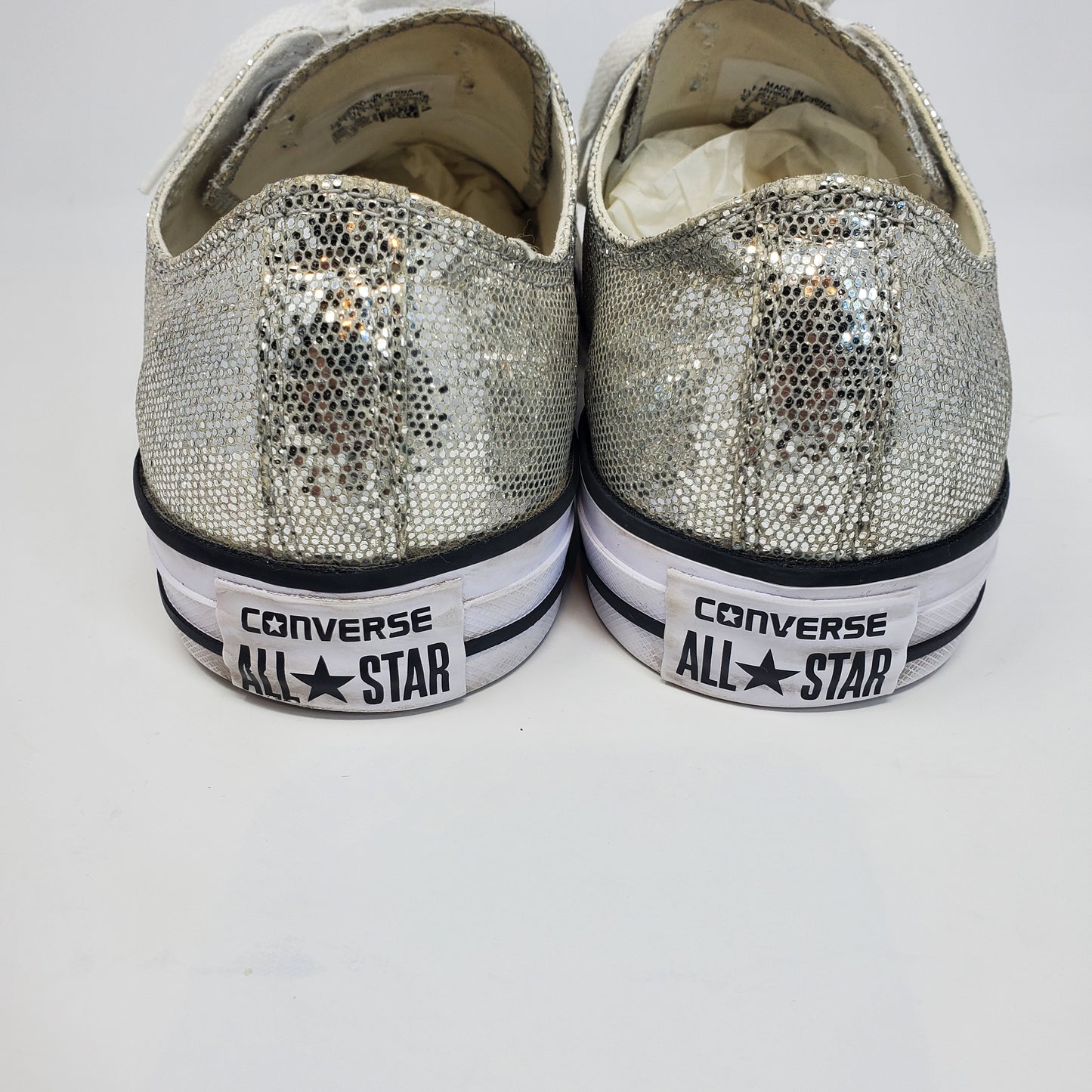 "Pre-Owned" Silver Glitter Sequince Converse Men-9  Women's 11