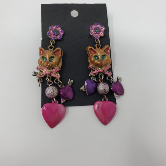 Hand painted Vintage metal Cat  earrings