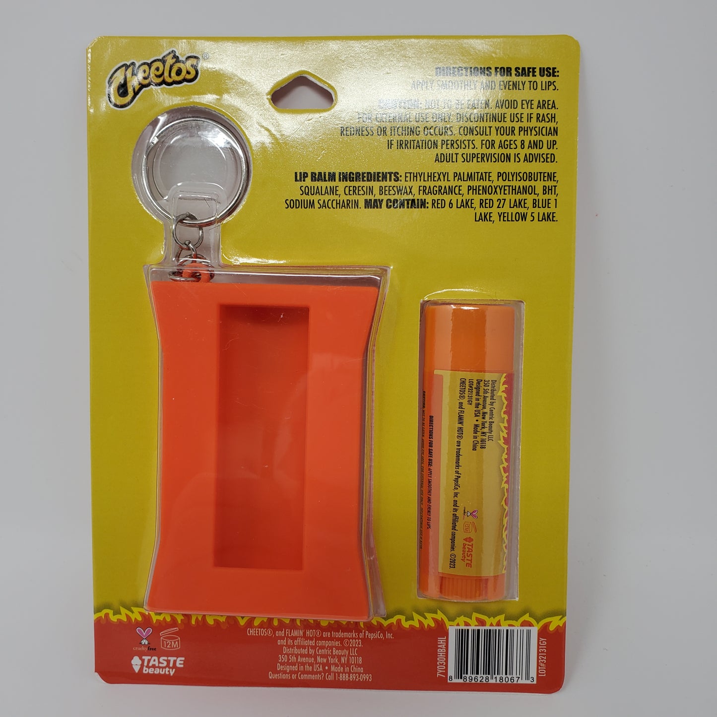 Cheetos Flamin Hot lip balm & keychain