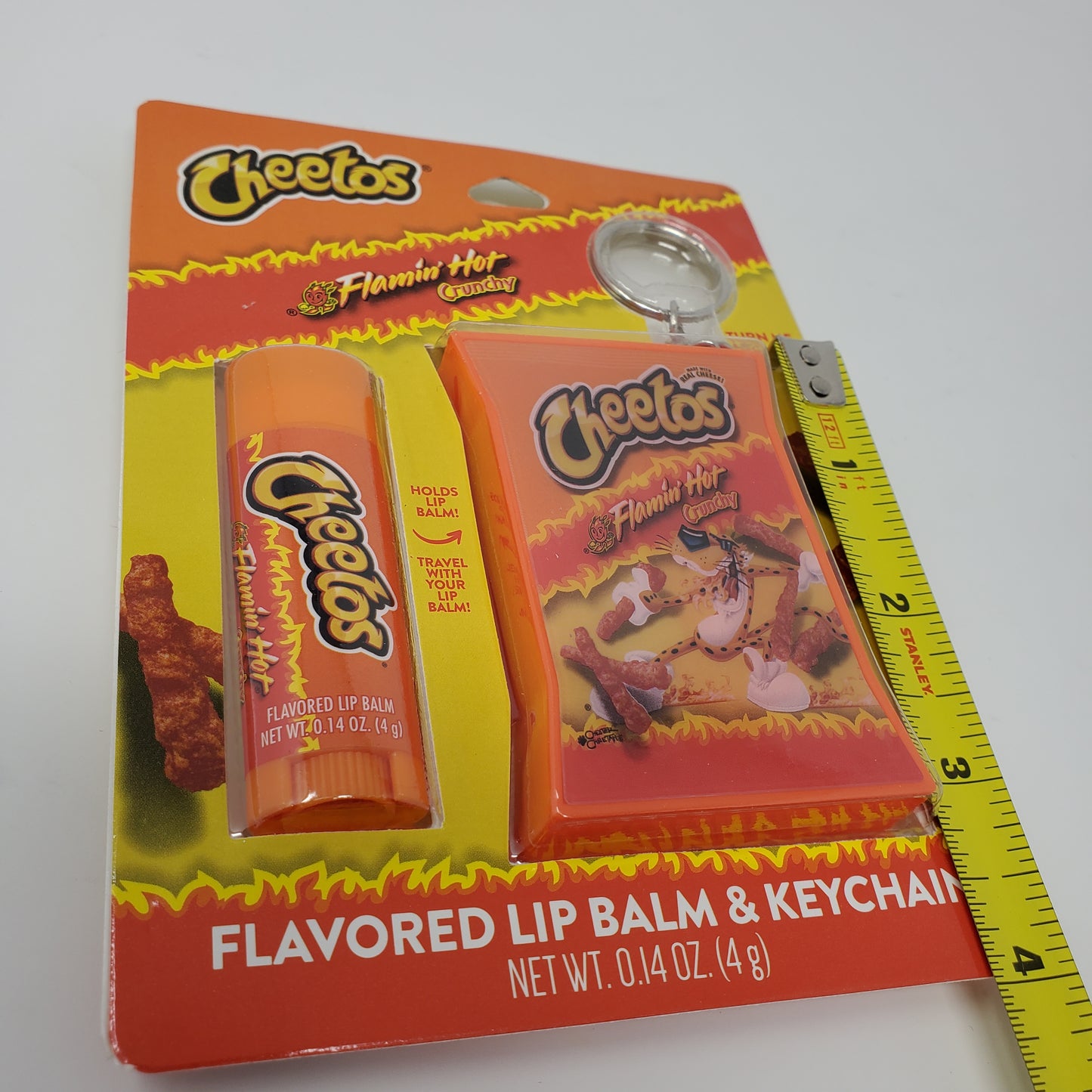 Cheetos Flamin Hot lip balm & keychain