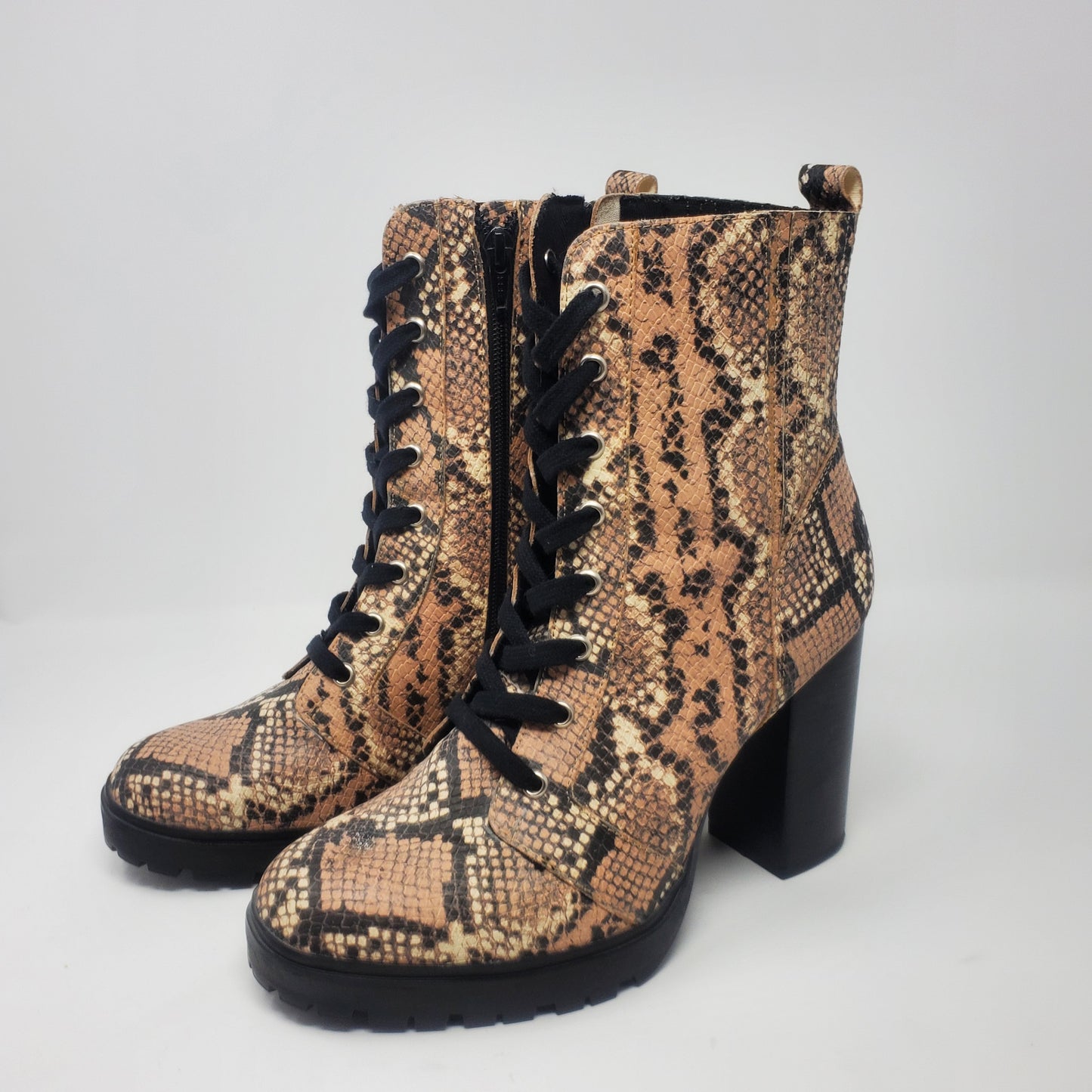 Steve Madden Womens  Snake Print Block High heel Lace up Combat boots Size 10M