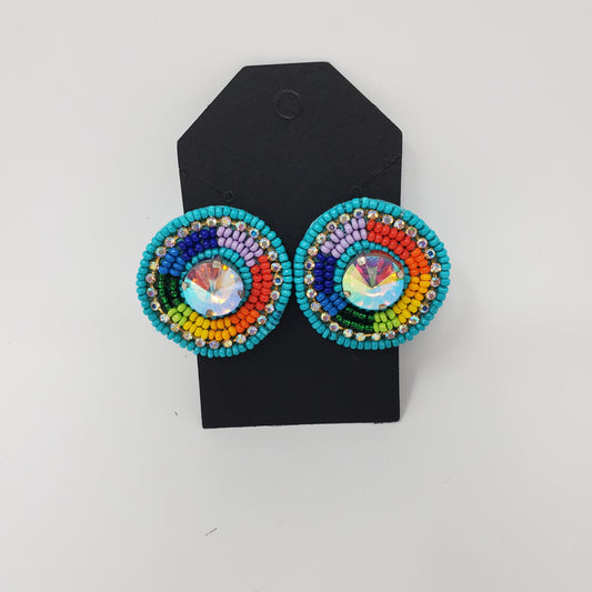 Rainbow Beaded Earrings with Rhinestones