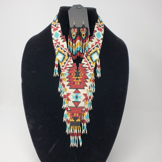 Southwestern  Style Seedbead Necklace with Earrings.