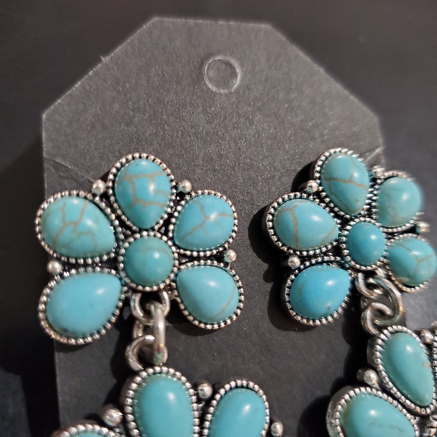 Faux turquoise earrings Squash Blossom style