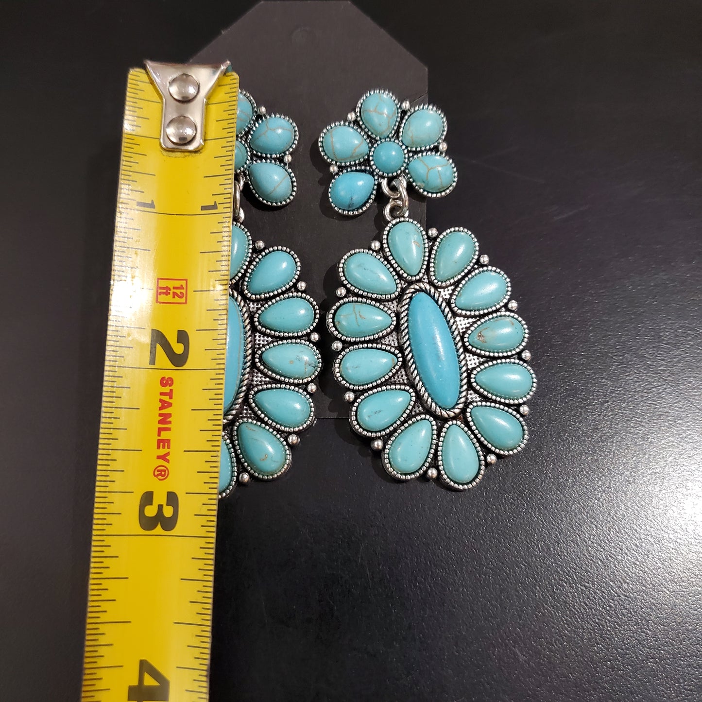 Faux turquoise earrings Squash Blossom style