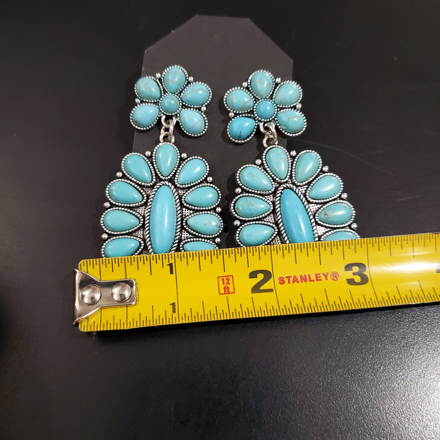 Faux turquoise earrings Squash Blossom style