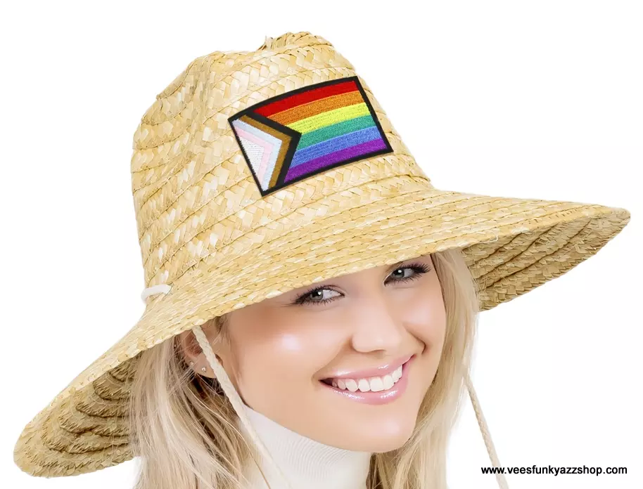 Rainbow Progressive Pride Flag Embroidered Patch Wide Dome Brim Lifeguard Hat