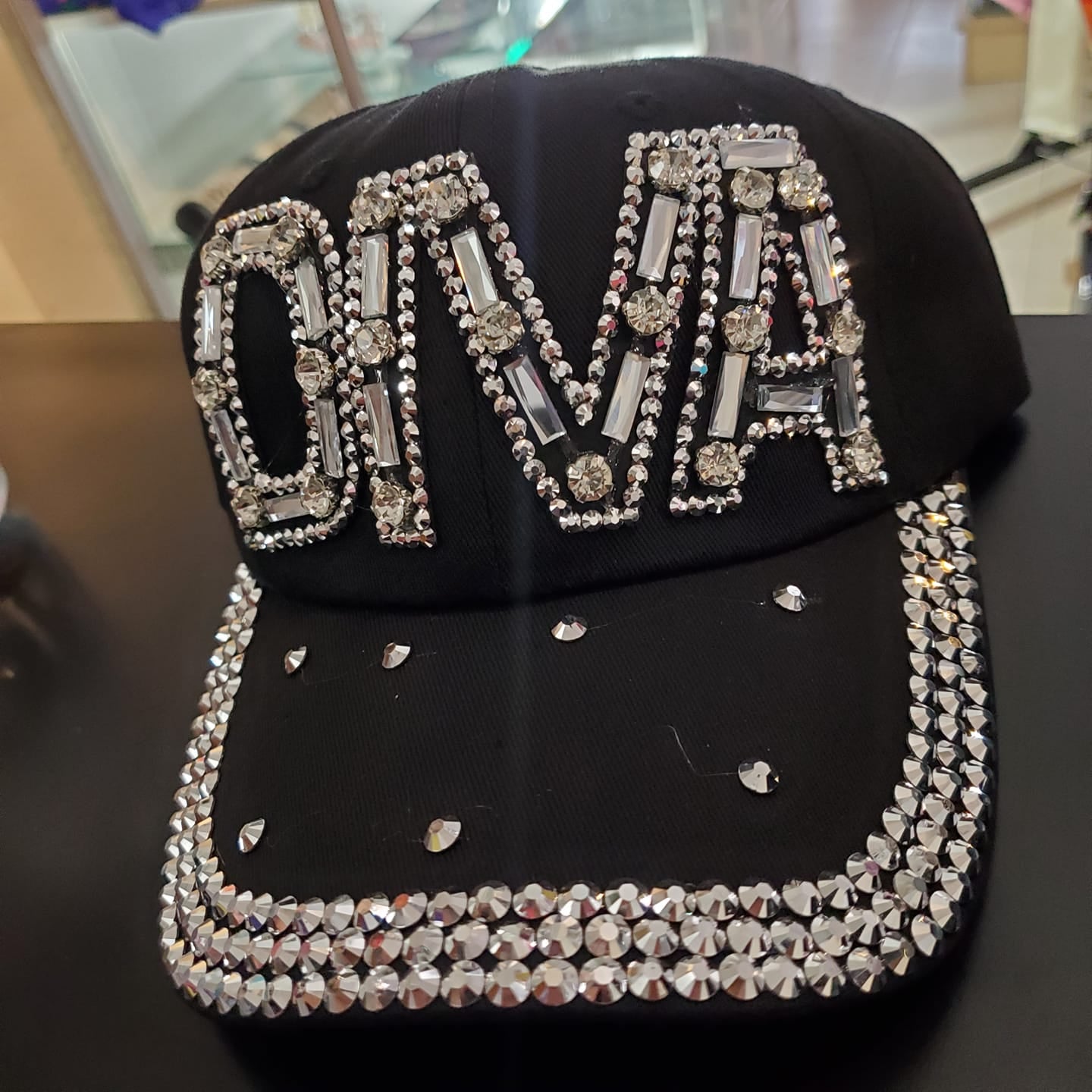 Black Denim Rhinestone Diva Ball Cap