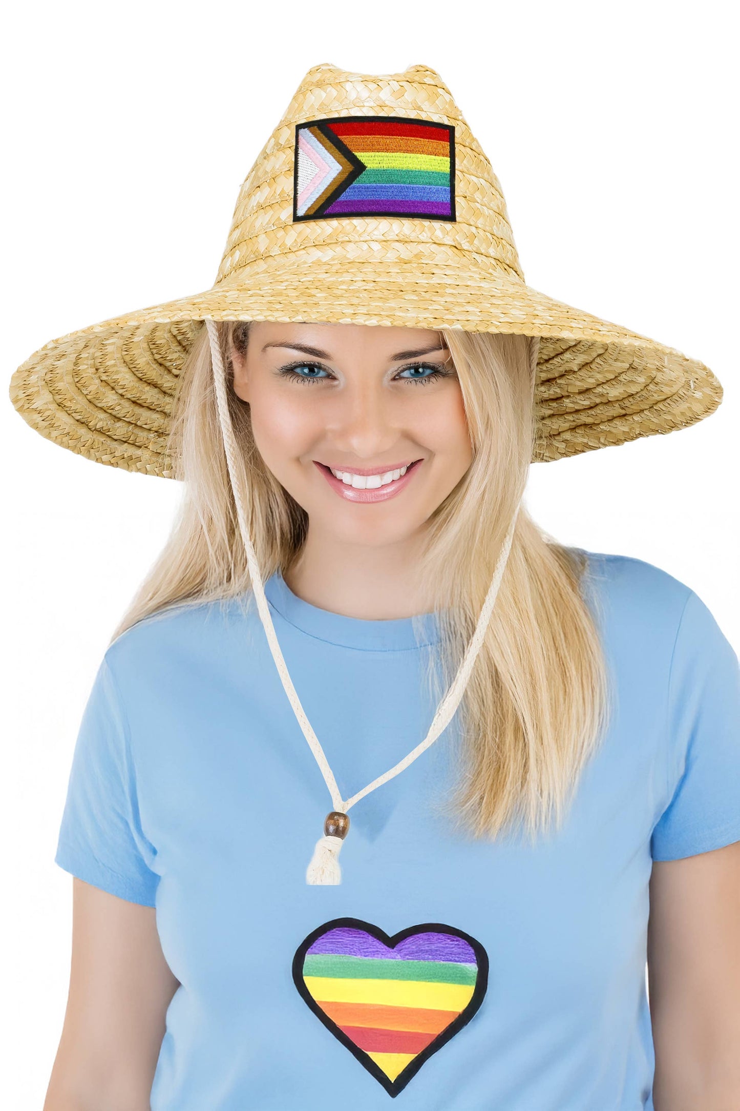 Rainbow Pride Flag Patch Wheat Straw Lifeguard Hat