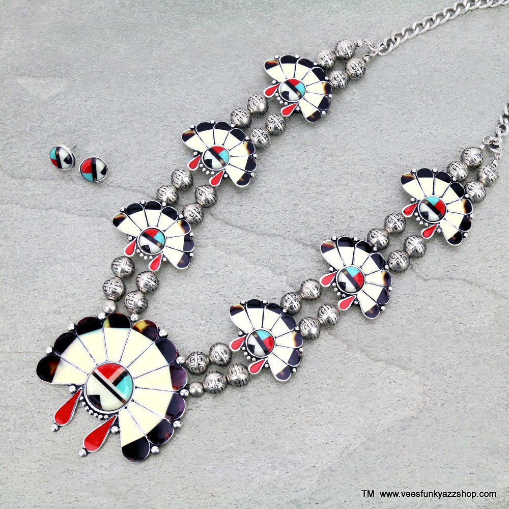 Ultra Statement Piece Southwestern Style Necklace with matching earrings.