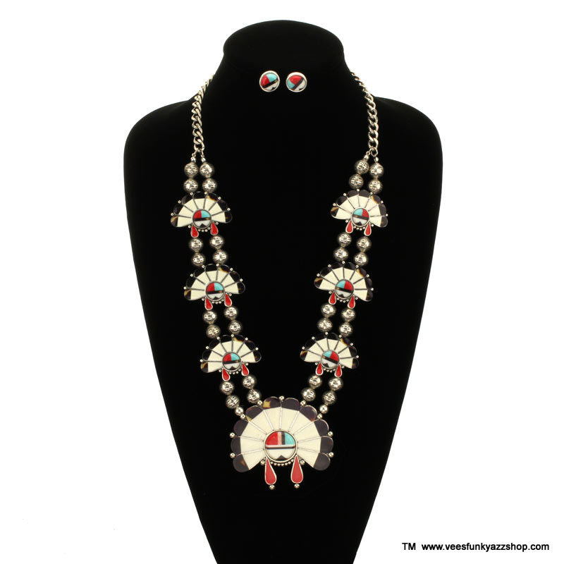 Ultra Statement Piece Southwestern Style Necklace with matching earrings.