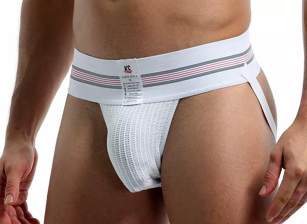 Men's "Karen Space" Old Skool White Jockstrap