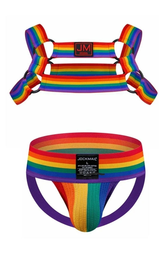 Rainbow Pride Harness and Matching Jockstrap XXL fits 34-37