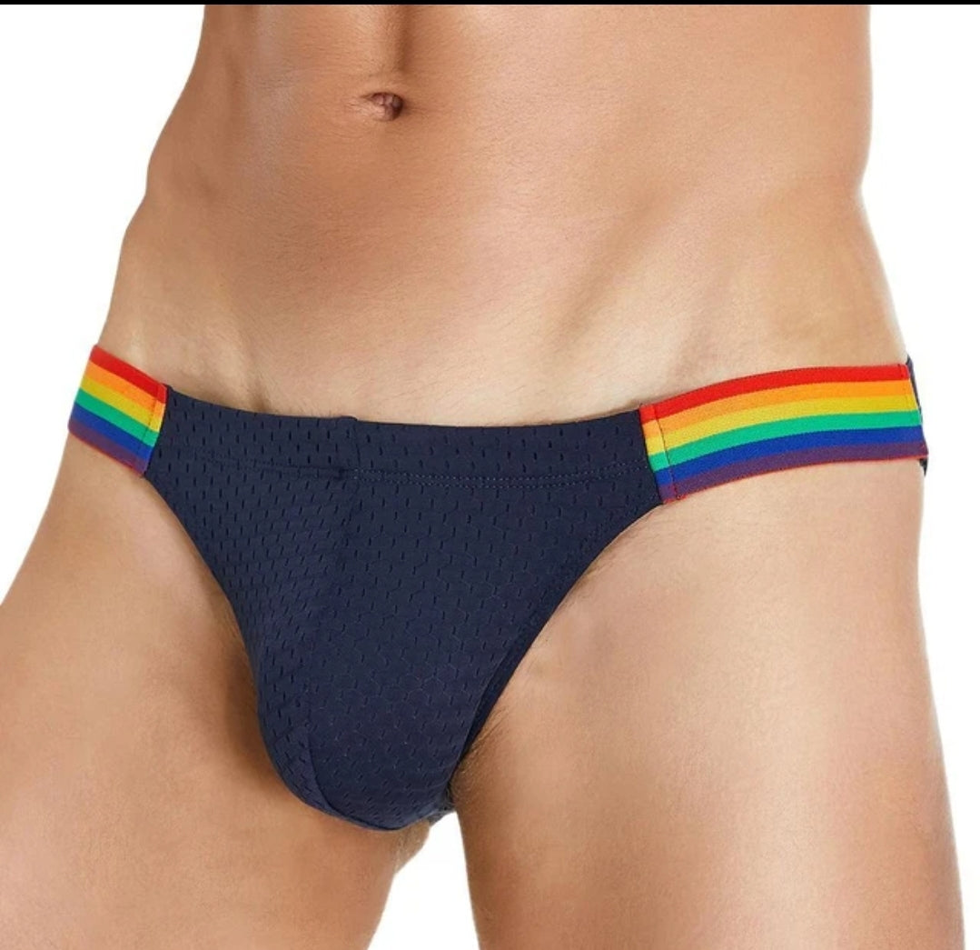 Mens Mesh Briefs w Pride Rainbow Elastic Belt band XXL fits 32-37