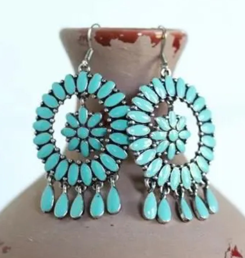 Dangle Round Turquoise colored Earrings