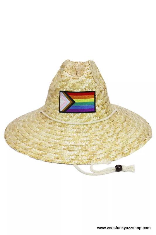 Rainbow Progressive Pride Flag Embroidered Patch Wide Dome Brim Lifeguard Hat