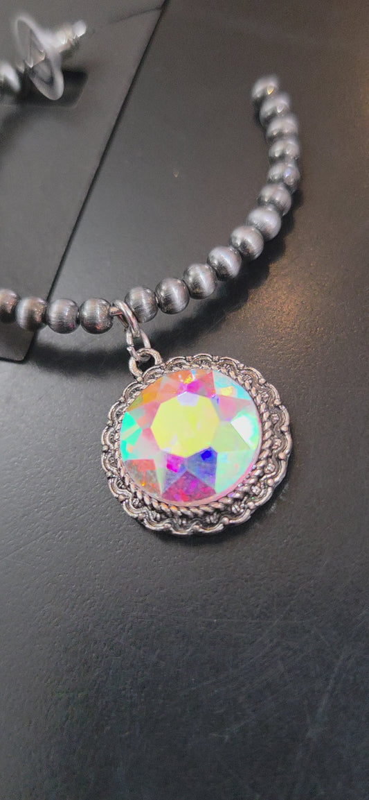 Hoop Earring with Incandescent Glass Crystal Pendant