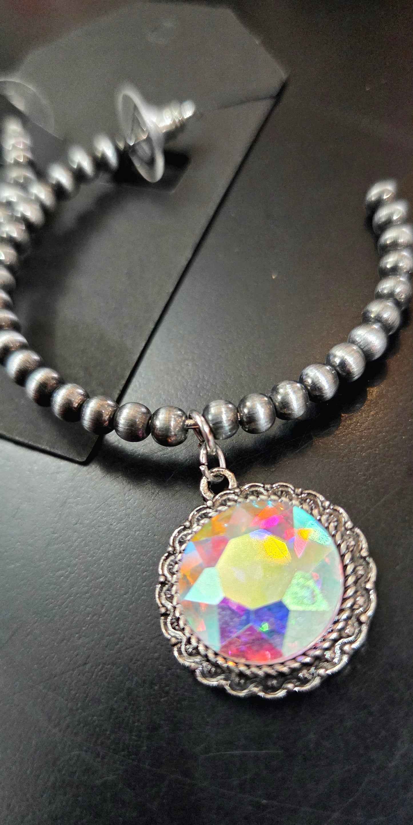 Hoop Earring with Incandescent Glass Crystal Pendant